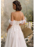 Off Shoulder Beaded Ivory Lace Tulle Floral Wedding Dress